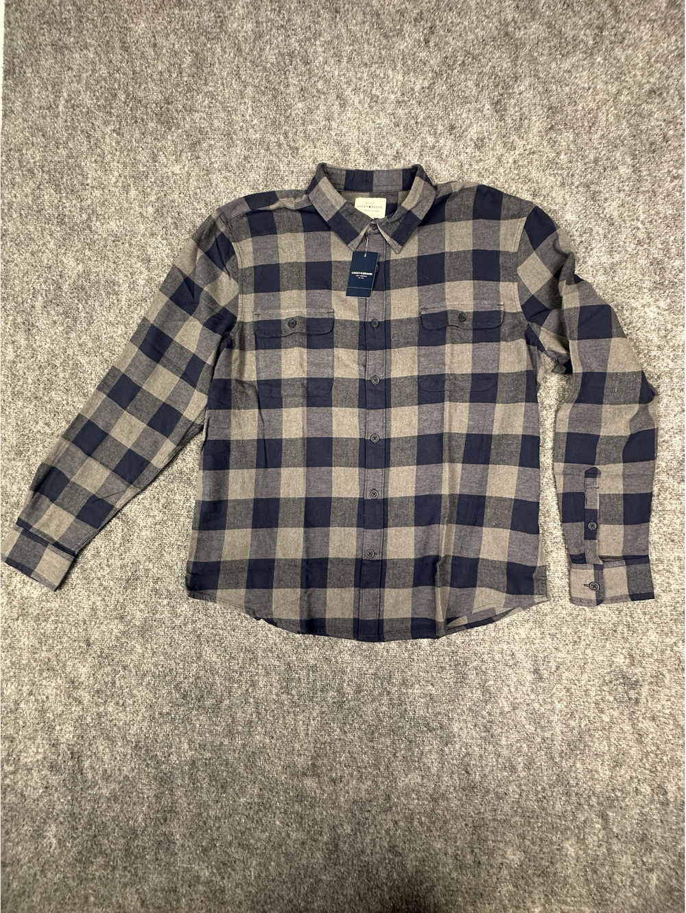 Lucky Brand Men's XL Navy and Gray Plaid Button-Up Shirt